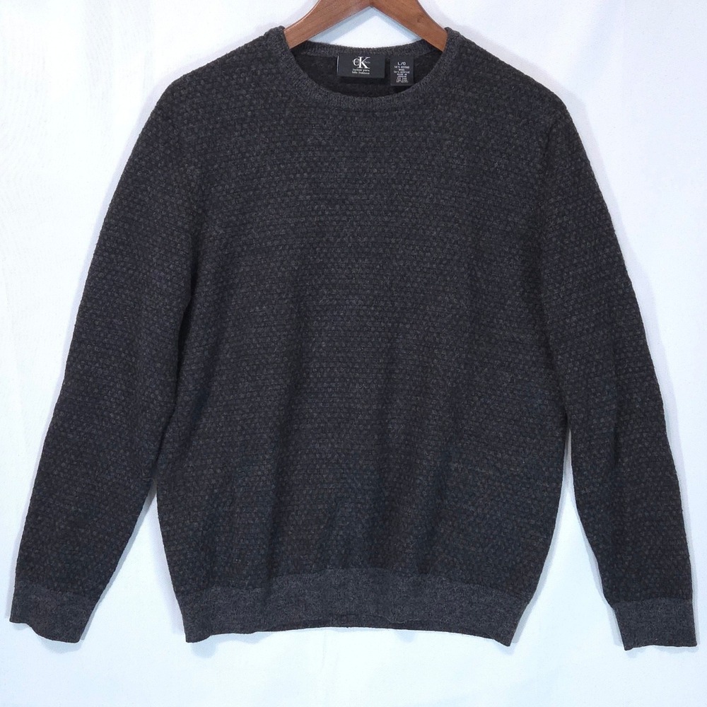 Calvin Klein Merino Wool Sweater Mens L Charcoal Gray Crewneck Preppy